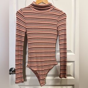 Long Sleeve Striped Turtleneck Bodysuit
